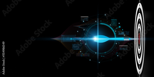 Targeting the business concept, Blue dart to the virtual target dartboard, Executive marketing, investment goal and target for business investment concept,