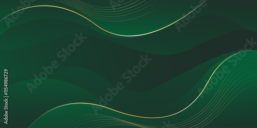Abstract emerald green luxury wave background with gold lines. Elegant gradient modern wallpapers. Suitable for templates, banners, sales, ads, events, awards, web and pages