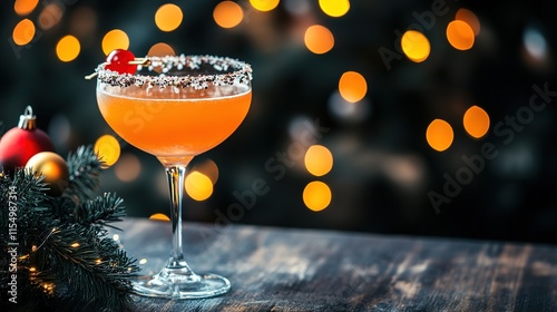 Cocktail glasses with Christmas decorations