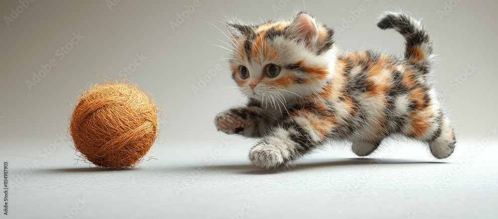 A playful kitten leaps towards a ball of yarn, showcasing its playful nature. A playful kitten leaps towards a ball of yarn, showcasing its playful nature.
