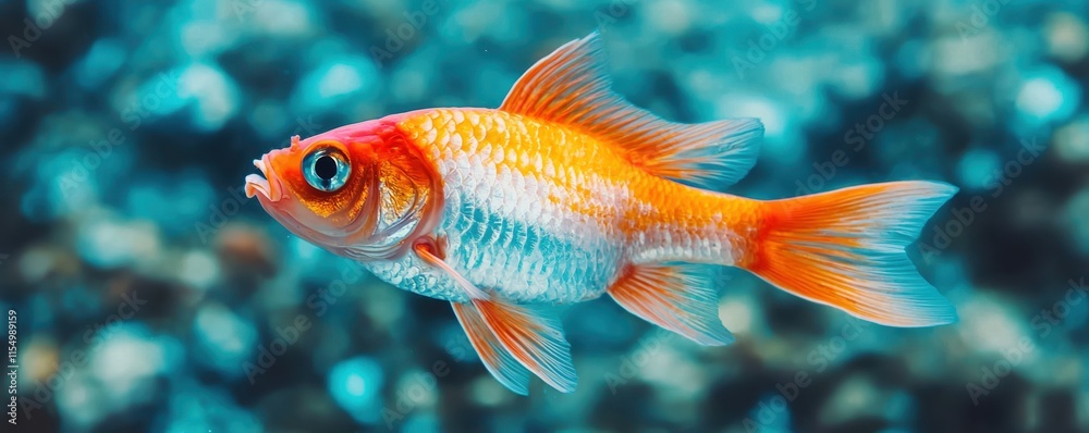 pristine seas pollution concept. Vibrant goldfish swimming in clear blue water. pristine seas pollution concept. Vibrant goldfish swimming in clear blue water.