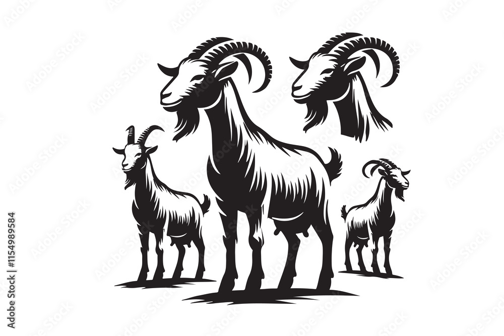 Fototapeta premium Goat silhouette vector illustration with a white background