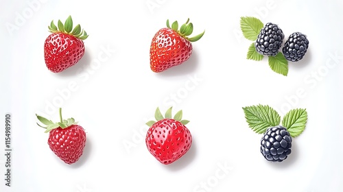 Strawberry, raspberry and blackberry collection isolated on white background