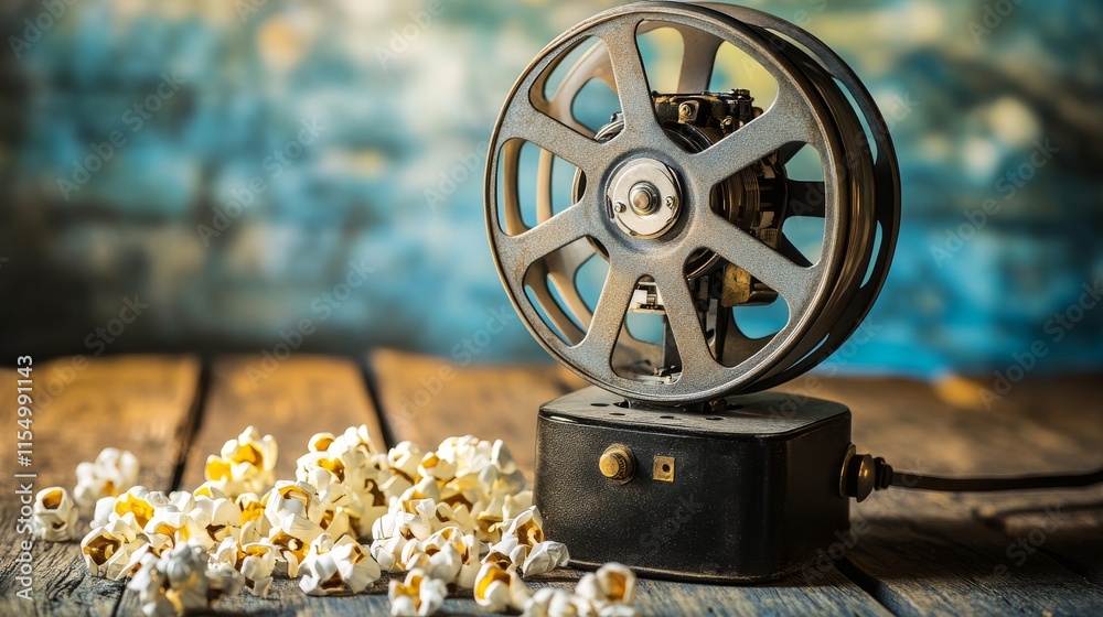 Obraz premium Vintage movie projector, close-up still life for retro themes.