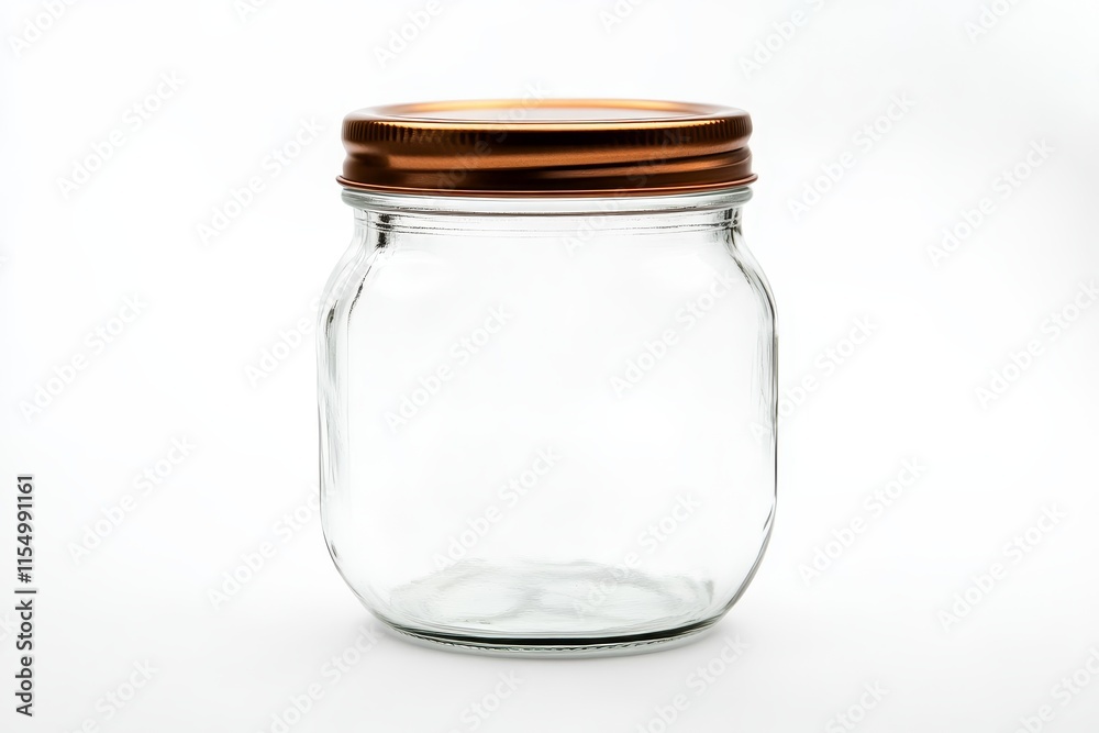 Empty glass jar with copper lid on white background. (2) Empty glass jar with copper lid on white background. (2)