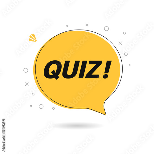 Quiz with speech bubble symbols, concept of questionnaire show sing, quiz button, question competition, exam, interview modern emblem design vector illustration isolated on orange background eps