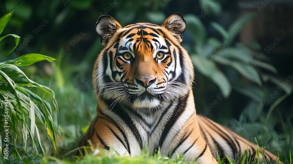Fototapeta premium Majestic Sumatran Tiger in Lush Jungle. Wildlife, Conservation, Endangered Species.