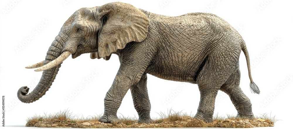 Fototapeta premium A realistic depiction of an elephant walking on grass.