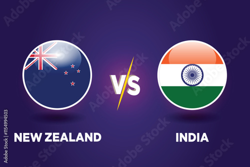 New Zealand vs India , cricket match concept. with rival flags of both teams in circular shape isolated on blue background.with editable EPS file.
NZ vs IND.