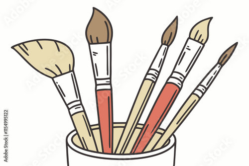 Set of Paintbrushes in a Holder  Vector Silhouette on White Background