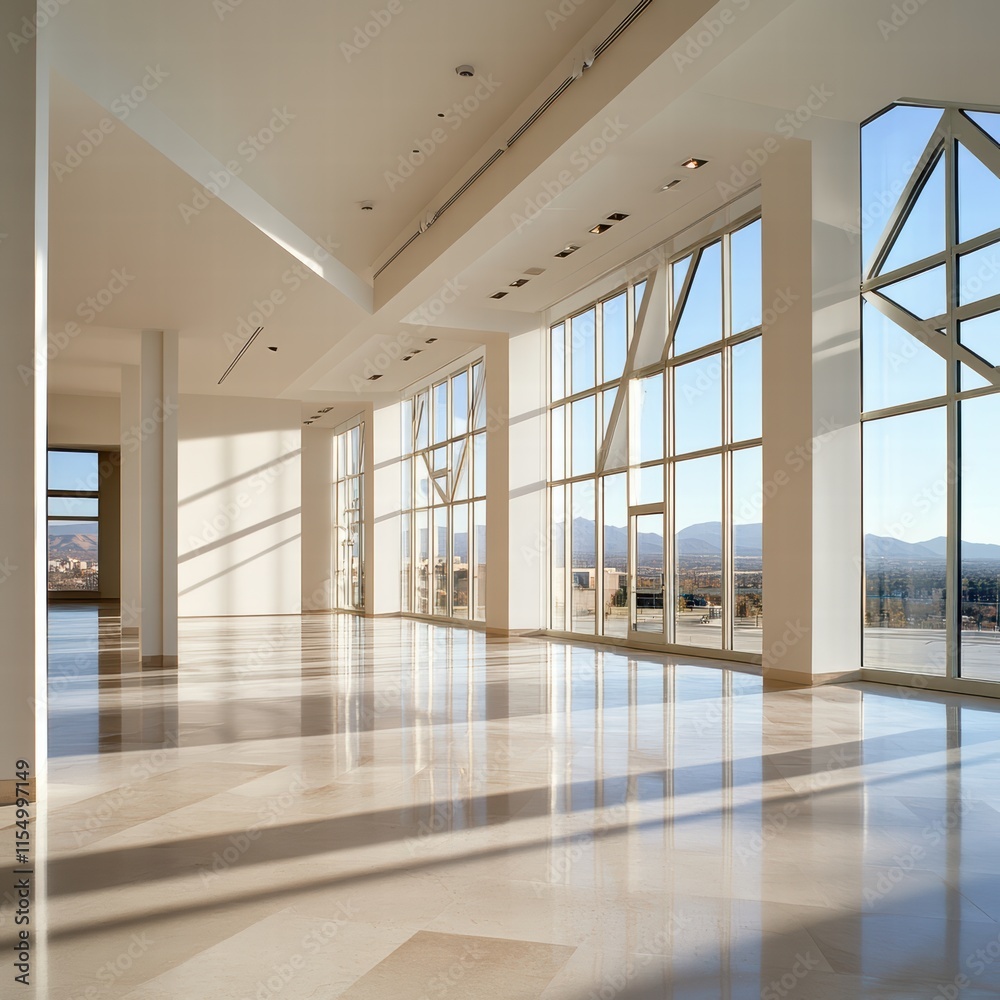Fototapeta premium A large, empty room with a lot of windows