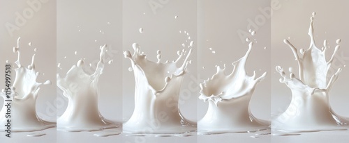 Milk splash sequence in five stages. photo