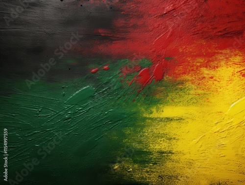 black history month canvas grunge texture concept. Vibrant abstract colors in black, red, green, and yellow blend smoothly.