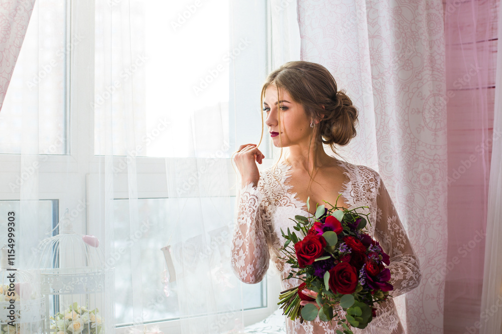Beautiful Woman Bride Makeup and Hairstyle, Girl studio Beautiful Woman Bride Makeup and Hairstyle, Girl studio
