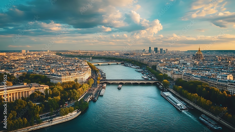 Fototapeta premium Paris Cityscape Aerial View with Seine River