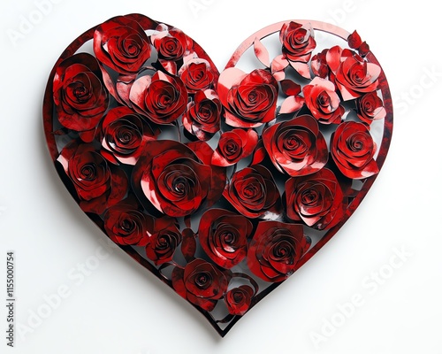 Stunning red heartshaped cutout filled with vivid red roses on a crisp white backdrop, evoking the spirit of love and romance for a perfect Valentine s Day image photo