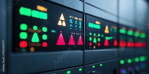 radiation monitoring data concept. Control panel with colorful indicators and gauges in a digital setting.