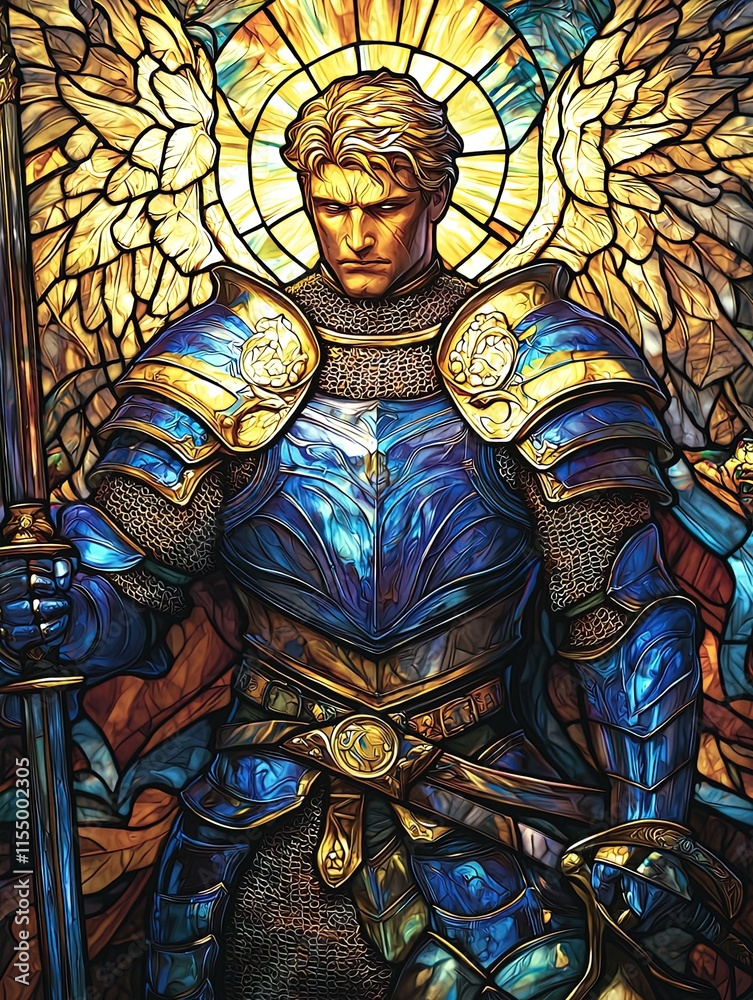 Stained Glass Illustration of a Medieval Fantasy Knight Portrait Stained Glass Illustration of a Medieval Fantasy Knight Portrait