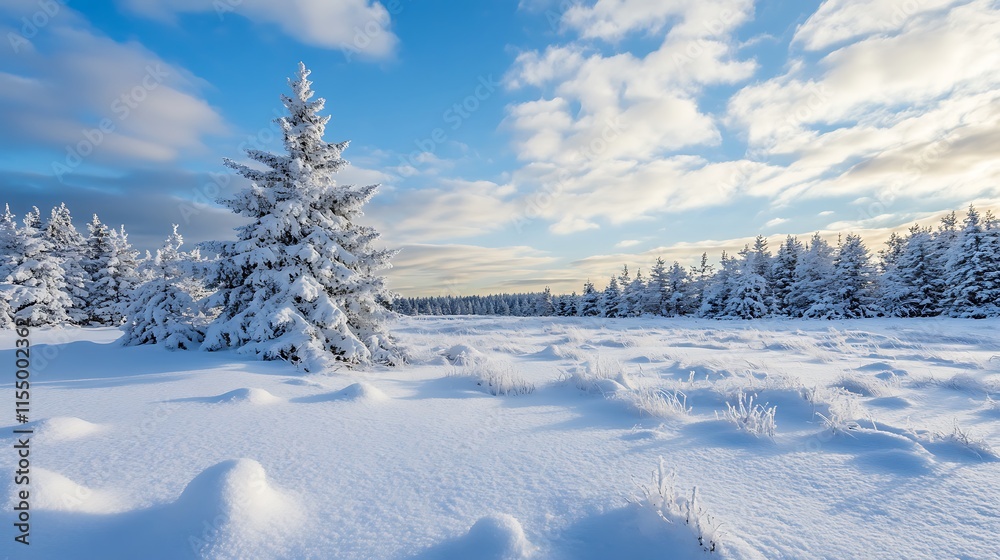 Snowy Winter Landscape with Pine Tree Snowy Winter Landscape with Pine Tree