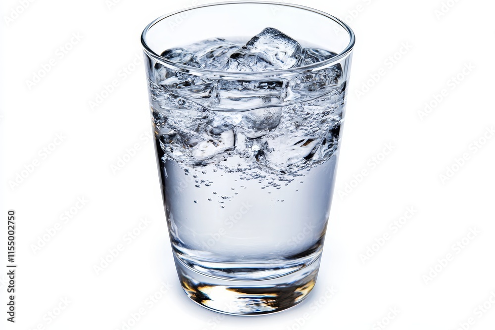 Sparkling water with ice cubes in a glass. Sparkling water with ice cubes in a glass.
