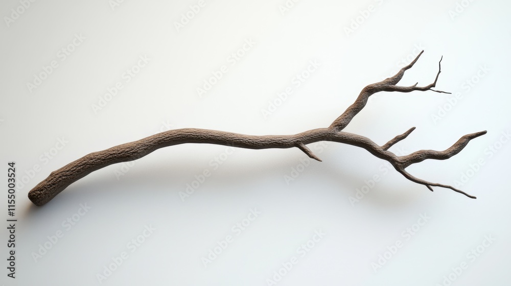 A minimalist 3D model of a single tree branch, set against a clean white background, showcasing its natural curves and simplicity. A minimalist 3D model of a single tree branch, set against a clean white background, showcasing its natural curves and simplicity.