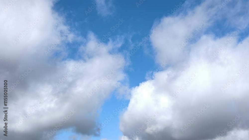 Large radiant cumulus clouds moving across the sky