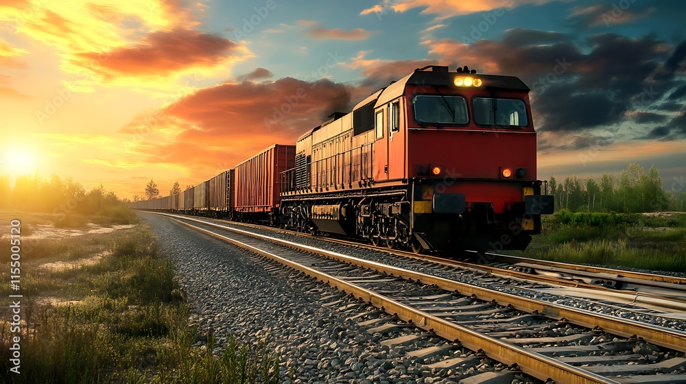 Fototapeta premium Freight Train at Sunset