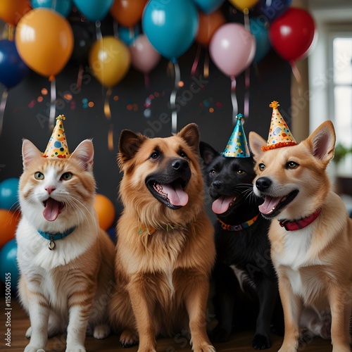 Dogs and cats having a party together
