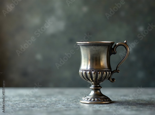 Antique pewter cup on cement backdrop Room for text new image this year