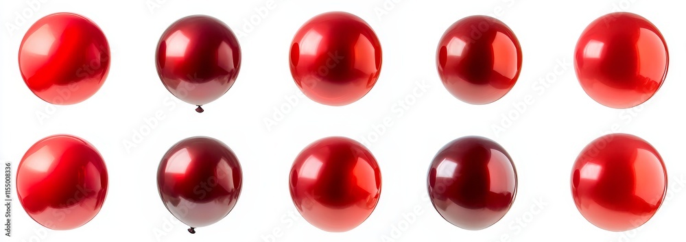 Ten shiny red balloons isolated on white background. Ten shiny red balloons isolated on white background.