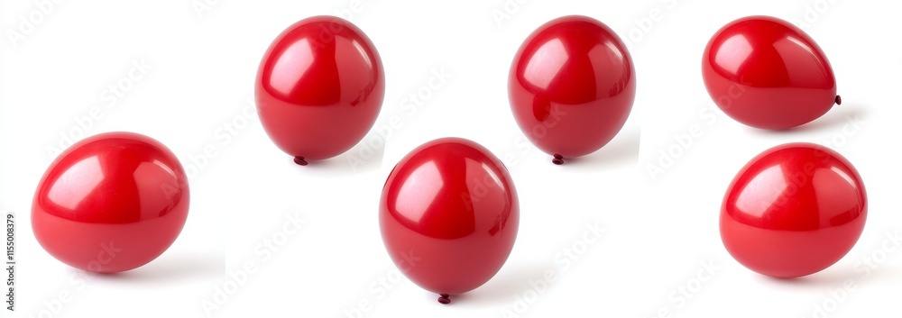 Five red balloons in various positions on white background. Five red balloons in various positions on white background.