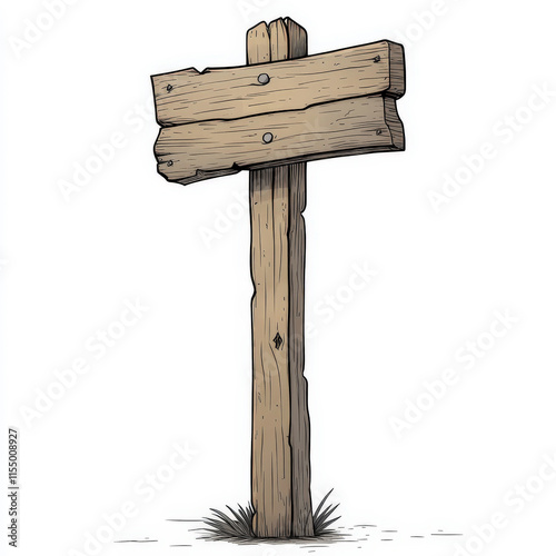 Wooden Signpost Standing Alone in a Field, Rustic Charm and Nature Element for Directional Guidance or Informational Use in Outdoor Settings photo