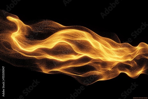 Golden abstract wave flowing on black background.