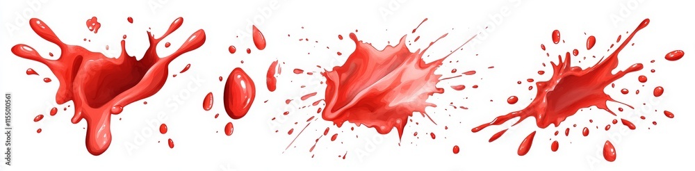Three red paint splatters isolated on white background. Three red paint splatters isolated on white background.