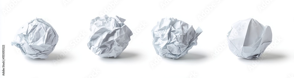 Four crumpled paper balls on white background. Four crumpled paper balls on white background.