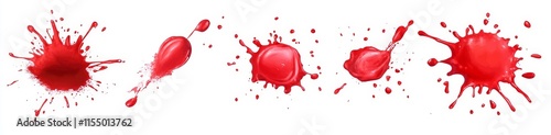 Five red paint splatters on white background. photo