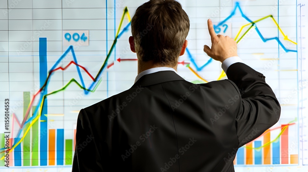 Businessman analyzing growth charts with upward trends