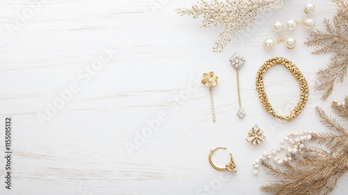 Golden Jewelry Flatlay: Ele...