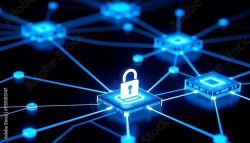 conceptual blockchain, with interconnected digital blocks glowing in blue