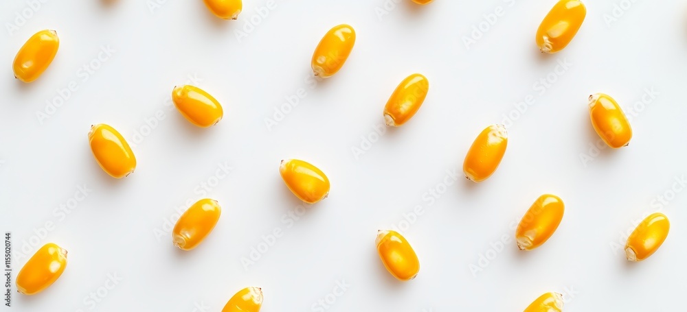 Scattered yellow corn kernels on white background. (2) Scattered yellow corn kernels on white background. (2)