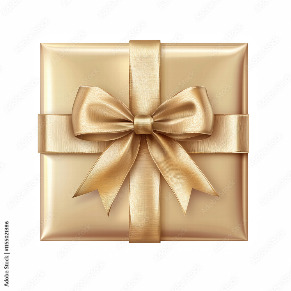 Gift box with golden ribbon and bow isolated on transparent background Generative Ai. Gift box with golden ribbon and bow isolated on transparent background Generative Ai.