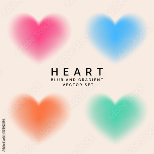 2d vector set valentine's day concept, heart shape design, blurred and gradient design