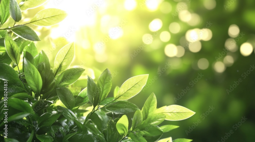 Obraz premium Bright Green Leaves in a Sunlit Natural Setting