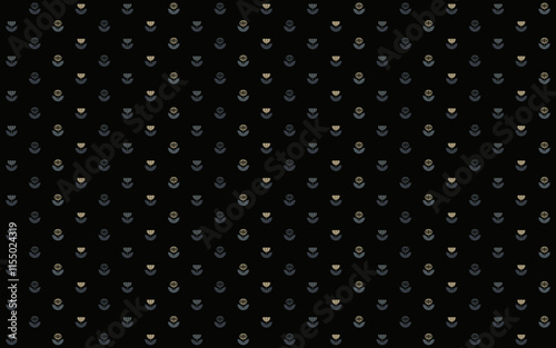 Geometric seamless pattern with simple round flower n leaf in gold brown n gray on black background. Vector illustration. For masculine shirt lady dress cloth wallpaper cover all over print