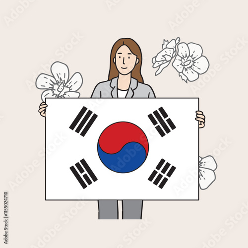 an illustration of a woman with a Korean flag