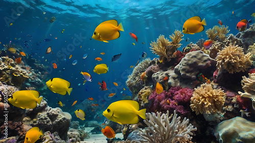 Underwater coral reef landscape with colorful fish. IA Generative
