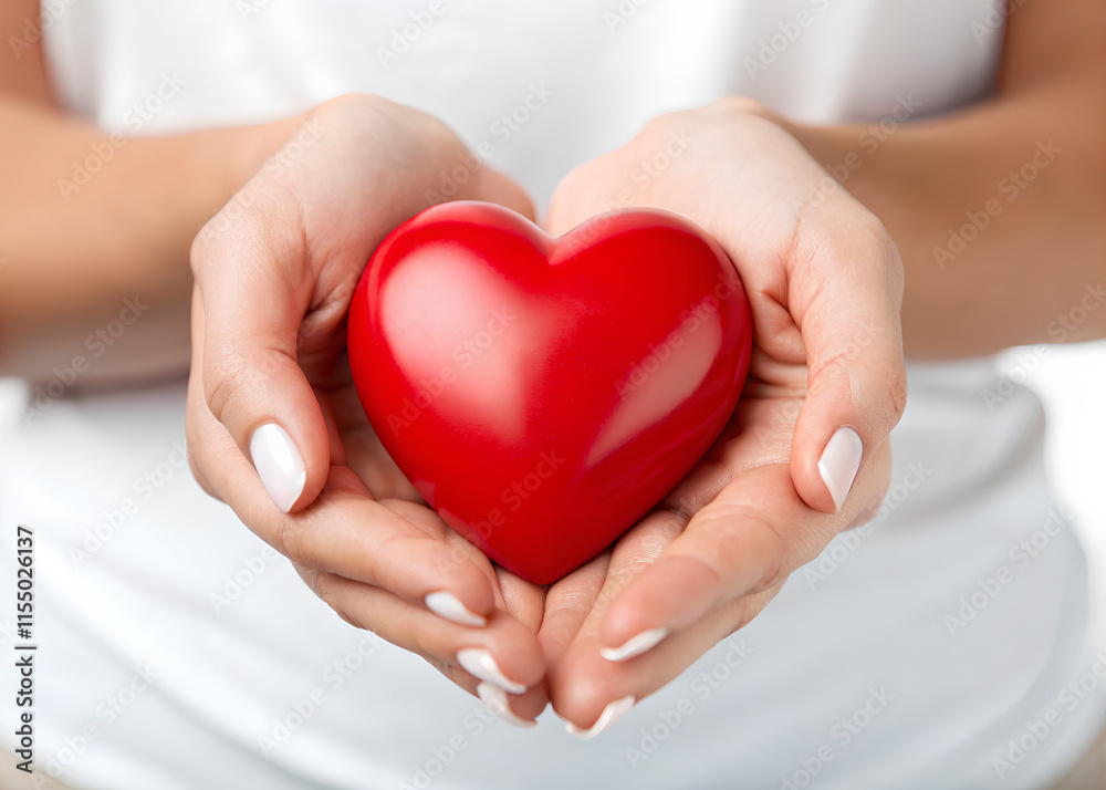 Woman Hands holding red heart, on isolated white Woman Hands holding red heart, on isolated white
