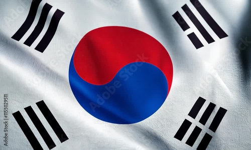 close-up tracking of south korea flag texture in 4k