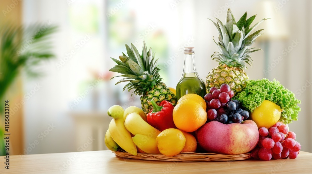 Close-up of vibrant fresh fruits and vegetables arranged in a balanced layout on a wooden table, symbolizing healthy gut nutrition and natural wellness. Close-up of vibrant fresh fruits and vegetables arranged in a balanced layout on a wooden table, symbolizing healthy gut nutrition and natural wellness.