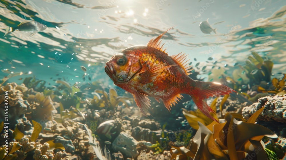 Naklejka premium Ocean Conservation: Reducing pollution, supporting sustainable fishing, and restoring coral reefs to protect marine ecosystems and ensure the health of our oceans. 